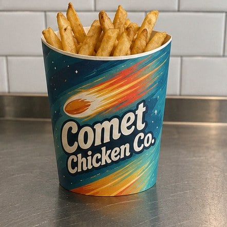 Full-color printed fry cup with vivid custom branding
