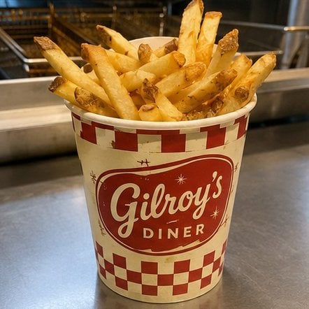 Custom printed paper fry cup filled with french fries